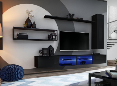 Wohnwand Schwarz Wohnzimmermöbel Wandschrank Wand Regale Luxus Set Neu